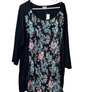 Avenue Women's Plus Size 26 Blue Floral 3/4 Sleeve Tunic‎ Top
